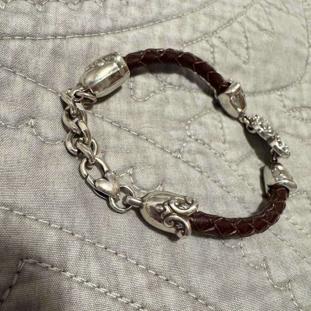 Vintage Brighton Silver Heart Bracelet with Brown Woven Leather - Picture 5 of 5